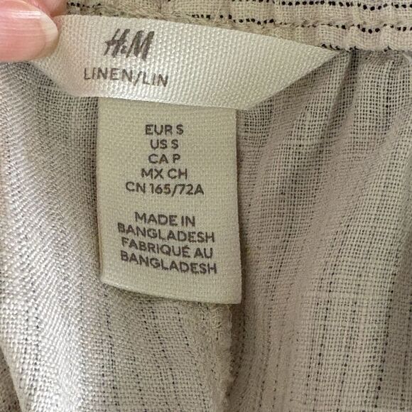 H&M 100% Linen Womens Small Straight Leg Comfort Pull On Stripe Trouser Pants - Picture 7 of 8